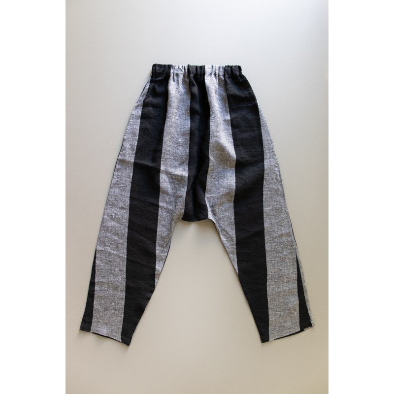 Saroual trousers, black stripes linen