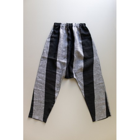 Saroual trousers, black stripes linen