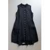 Sleeveless pleated shirt-dress, black linen