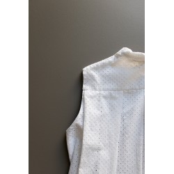 Robe-chemise à plis sans manches, coton ajouré blanc