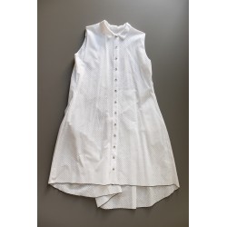 Sleeveless pleated shirt-dress, white openwork cotton