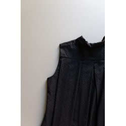 Sleeveless pleated shirt-dress, black openwork cotton