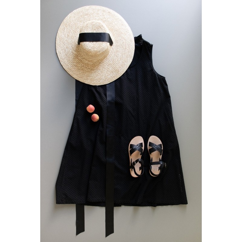 Robe nouée simple, coton ajouré noir