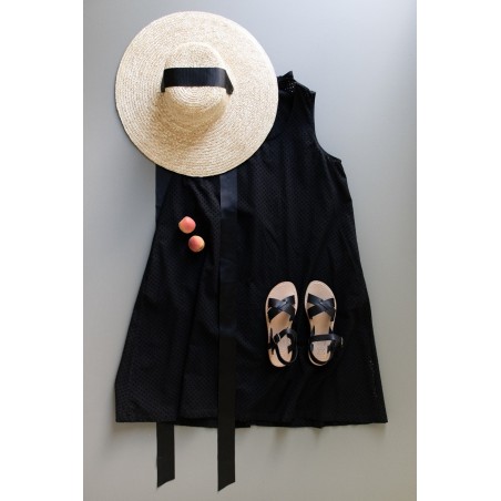 Robe nouée simple, coton ajouré noir