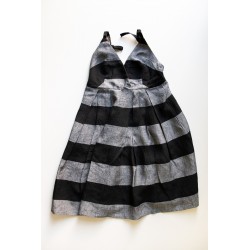 Strap dress, black stripes linen