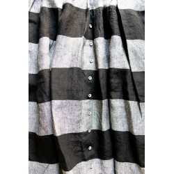 Strap dress, black stripes linen