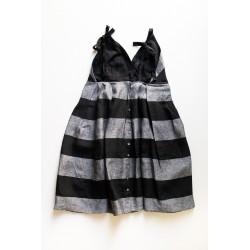 Strap dress, black stripes linen