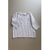 3/4 sleeves blouse V neck, light stripes linen