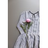 Pleated dress,  3/4 sleeves, light stripes linen