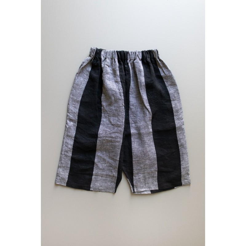 Short mixte, lin rayures noires