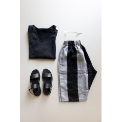 Short mixte, lin rayures noires