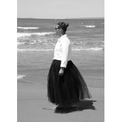 Long jupon skirt, black tulle