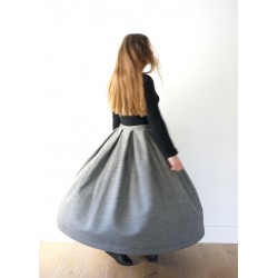 "Trompe l'oeil" dress, herringbone wool drap