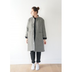 Flared coat, herringbone wool drap