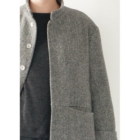 Flared coat, herringbone wool drap