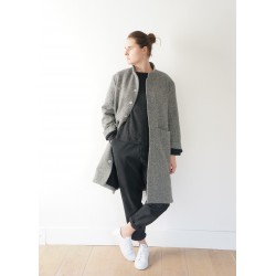 Flared coat, herringbone wool drap