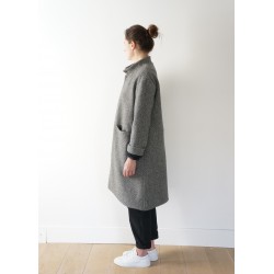 Flared coat, herringbone wool drap