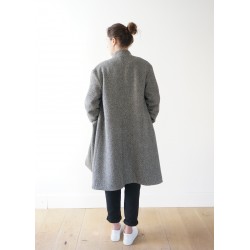 Flared coat, herringbone wool drap