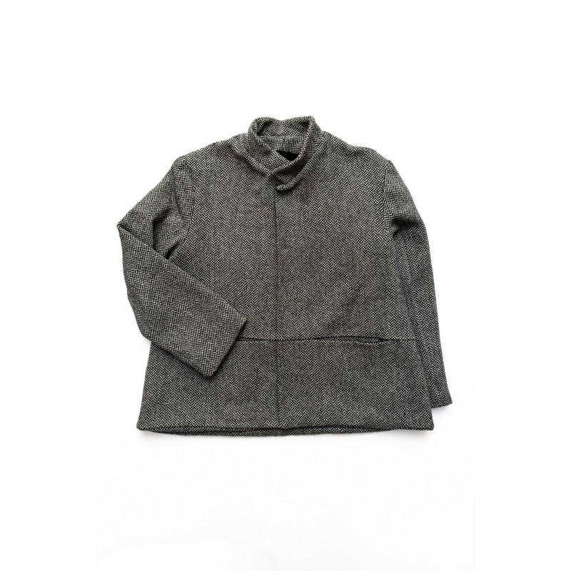 Flared jacket, herringbone wool drap