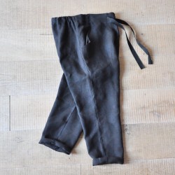 Pantalon droit Uniforme, lin noir