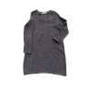 Flared dress, long sleeves, squared neck, grey heavy linen