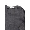 Flared dress, long sleeves, squared neck, grey heavy linen