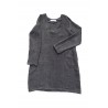 Flared dress, long sleeves, V neck, grey heavy linen