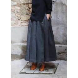 Pleated skirt, grey heavy linen