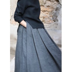 Pleated skirt, grey heavy linen