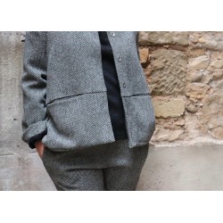 Flared jacket, herringbone wool drap