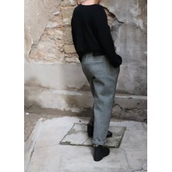 Woman trousers, herringbone wool drap