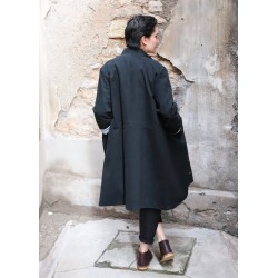 Flared coat, black denim