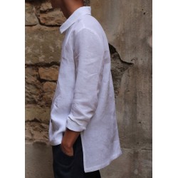 Chemise mixte pour homme, lin blanc