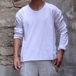 Unisex pullover, white cotton knit