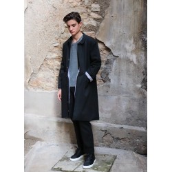 Flared coat, black denim