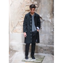 Flared coat, black denim