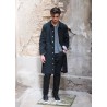 Flared coat, black denim