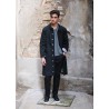 Flared coat, black denim