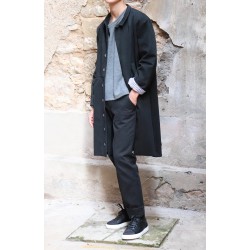 Flared coat, black denim