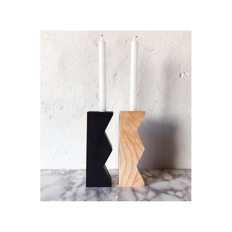 Wooden Zig Zag black candlestick