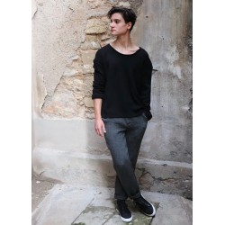 Pull mixte pour homme, jersey épais noir