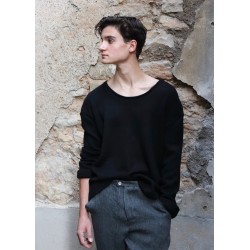 Pull mixte pour homme, jersey épais noir