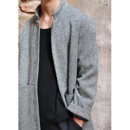 Flared coat, herringbone wool drap