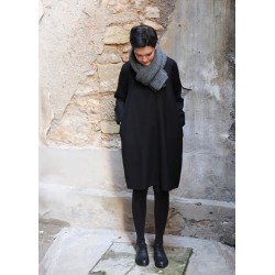 Robe évasée manches longues Uniforme, lin noir