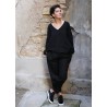 Long sleeves blouse V neck, black linen