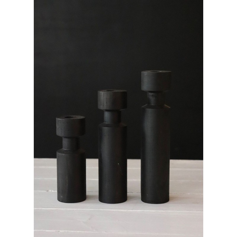 Wooden Cylindrical black candlestick