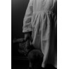 Pleated dress,  long sleeves, white linen