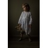 Pleated dress,  long sleeves, white linen