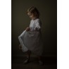 Pleated dress,  long sleeves, white linen