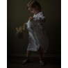 Pleated dress,  long sleeves, white linen